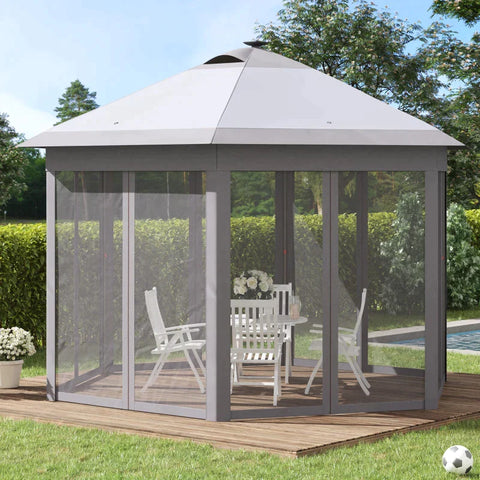 Rootz Gazebo - Foldable Gazebo - Garden Gazebo - Pavillon - Garden Pavillon - Party Tent - Solar LEDs - Grey - 4.5 x 3.4 m