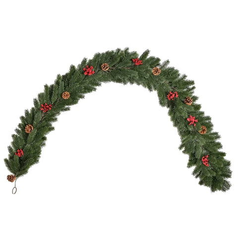 Rootz Christmas Garland - Advent Wreaths - Christmas Decoration - Pine Cones - Red Berries - Green - 190 cm x 12 cm x 8 cm