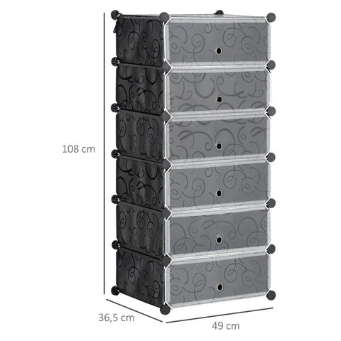 Rootz schoenenrek - modulair schoenenrek voor 6 paar schoenen - abs connectoren - deurplaat - houten hamer - zwart - 49L x 36,5B x 108H cm