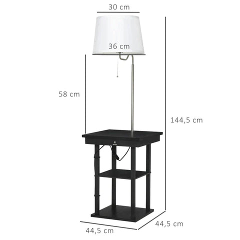 Rootz Floor Lamp - Side Table - 3 Shelves Interior Lighting - Living Room Floor Lamp - Bedroom Floor Lamp - Black/White