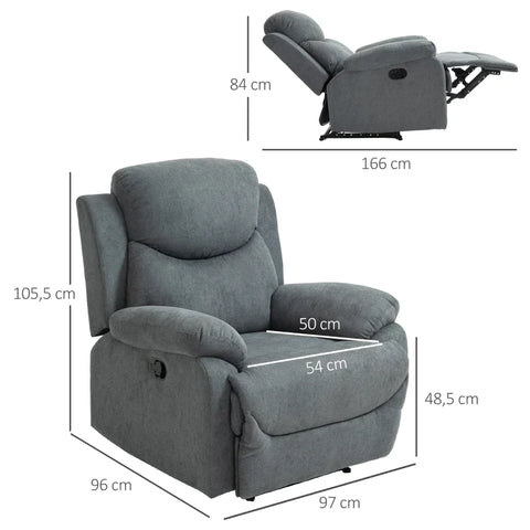 Rootz Armchair - Relax Chair - Recliner - Sofa Lounger - Single Sofa Lounger - TV Armchair - Grey - 97 x 96 x 105.5 cm