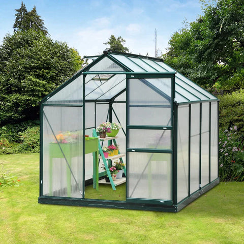 Rootz Greenhouse - Helder Polycarbonaat Greenhouse - Grote Walk-in Green House - Aluminium/PC Board - Groen/Transparant - 190L x 252B x 201H (cm)