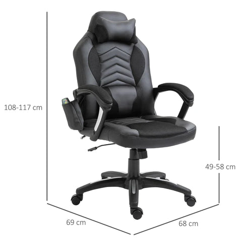 Rootz Massage Chair - Office Chair - Gaming Chair - Ergonomic Gaming Chair - With Heat Function - Black - 68 x 69 x 108-117cm
