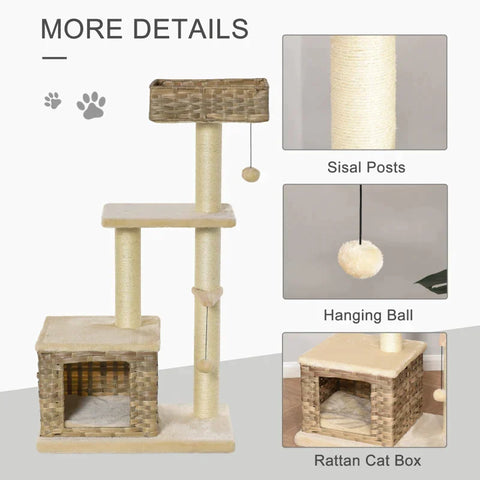 Rootz cat tree crab pos - Brown, Beige - Engineered Wood, Plush, Sisal - 23.62 cm x 15.74 cm x 42.91 cm