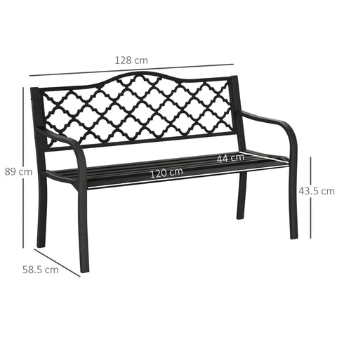 Rootz Garden Bench - 2-Seater Garden Bench - Metal - Black - 128 x 58.5 x 89 cm