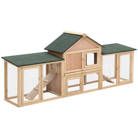 Rootz Deluxe Kaninchenstall – Meerschweinchenstall aus Holz – Zweistöckiges Hasenhaus mit Leiter – Kaninchengehege – ausziehbares Tablett – 210 x 45,5 x 84,5 cm