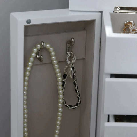 Rootz Jewelry Box - Jewelry Cabinet - Jewelry Chest Of Drawers With Mirror - Storage Cabinet With Drawers - Jewelry Box With Handle - White - 25x14x34.5cm
