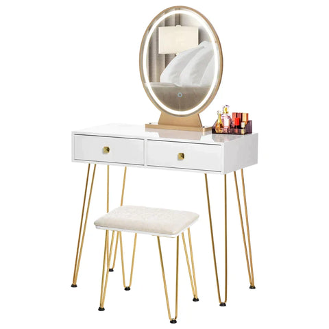 Rootz Dressing Table - With Stool And Chair - White - 80 Cm X 40 Cm X 136 Cm
