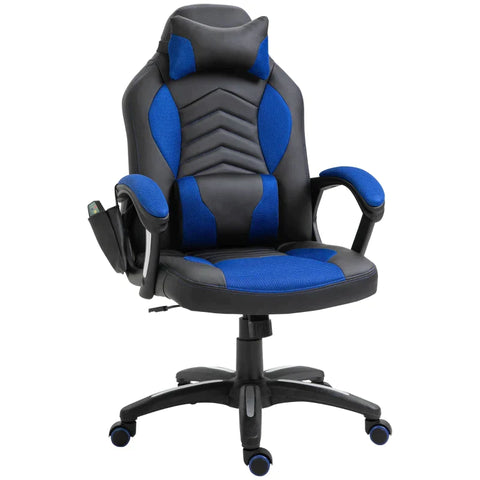 Rootz Gaming Chair - Office Chair - Massage Chair - Heat Function - 6 Vibration Points - Blue/Black