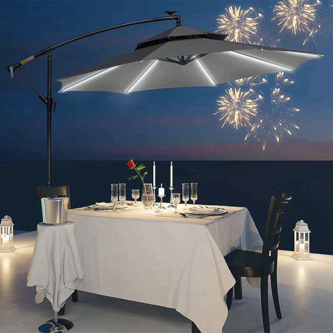 Rootz Traffic Light Umbrella - Traffic Light Parasol - Market Umbrella - Led Solar Parasol - With Stand - Aluminum/Metal/Polyester - Light Gray/Black