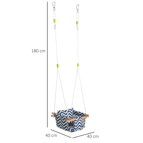 Rootz Children's Swing - Swing with Safety Belt -  Foldable Baby Swing - Toddler Swing - Wood - Blue/White - 40 x 40 x 180 cm