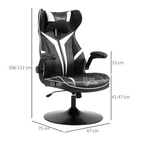 Rootz Gaming Stuhl – Ergonomischer Computerstuhl – Drehstuhl – Mit Wippfunktion – Schwarz/Weiß – 67 cm x 75 cm x 112 cm