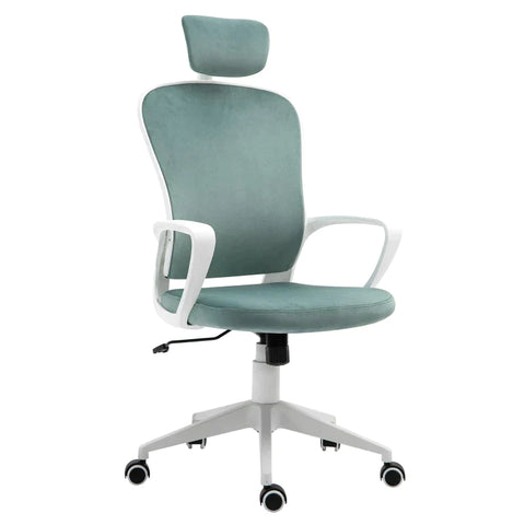 Rootz Office Chair - Rocker Function, Ergonomic Swivel Chair - Headrest - Height-adjustable - Turquoise/White - 63 x 64 x 118-128 cm