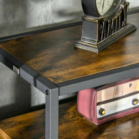 Rootz Console Tafel - Drie Brede Planken En Twee Laden - Industrieel Design - Rustiek Bruin + Zwart - 120 x 30 x 75,5 cm