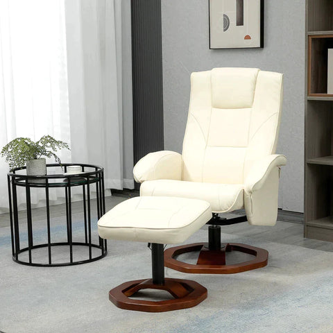 Rootz Massage Chair - Relaxation Chair - With Footstool - 10 Massage Points - Reclining Function - Rotating Seat - Cream White - 73 x 83 x 106cm