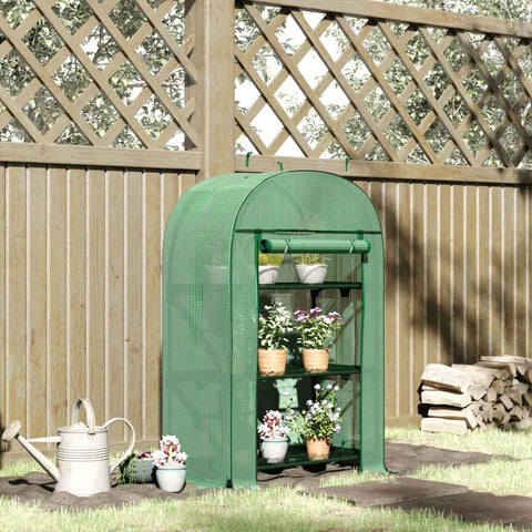 Rootz Greenhouse - Foil Greenhouse - Balcony With 3 Shelves - Tomato House - Plant House - Cold Frame - Metal - Green - 80 x 49 x 160 cm
