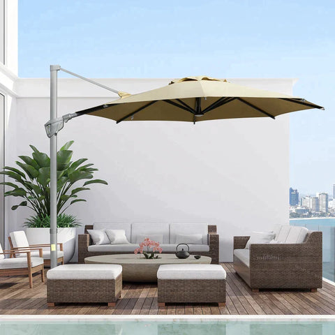 Rootz Cantilever Umbrella - Parasol Cantilever - Parasol - Umbrella - Sun Protection - 360° Rotation - Khaki - 298L x 298W x 269H cm