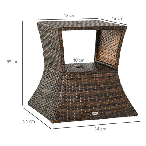 Rootz Garden Side Table - Rattan Tea Table - Coffee Table - Tea Table - Bistro Side Table - Umbrella Hole And Storage Space - Brown - 54 x 54 x 55 cm