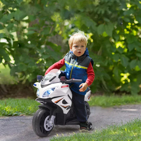Rootz Children's Police Electric Motorcycle -  Police Motorcycle - Electric Car Stroller - Police Lights - Electric Quad - White/Black - 69 x 39 x 43 cm