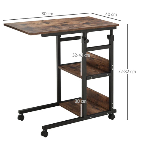 Rootz Side Table on Wheels - 4 Shelves - Height Adjustable - Coffee Table - E1 Chipboard - PP Plastic - Black - 80L x 40W x 72-82H cm