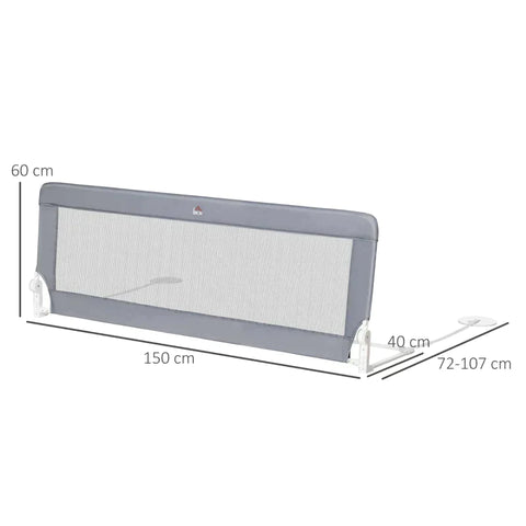 Rootz Bed Guard - Bed Rail - Baby Bed Rail - Foldable - Washable Fabric Cover - For 1.5-5 Years Children - Grey - 150 x 40 x 60cm