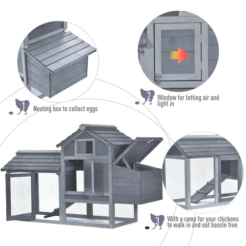 Rootz Chicken Hutch - Bantam Chicken Coop - Chicken House - Removable Floor Pan - Fir Wood - Grey - 150.5 cm x 54 cm x 87 cm