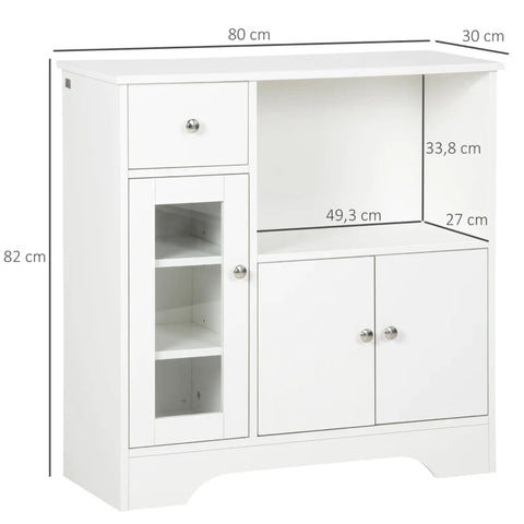 Rootz Sideboard - Chest Of Drawers - Double-door Cupboard Compartment - Adjustable Shelves - Anti-tip - White - 80 x 30 x 82cm