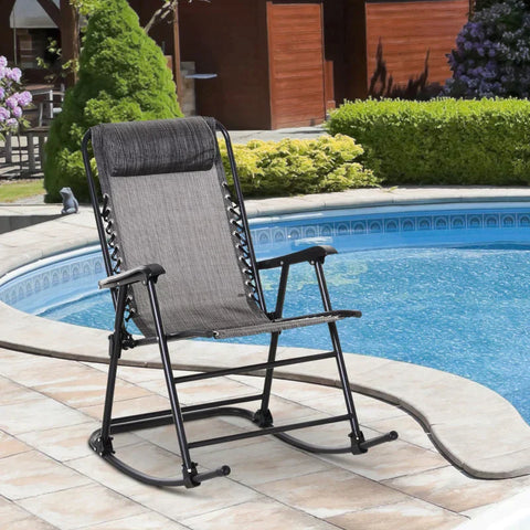 Rootz Rocking Chair - Foldable Rocking Lounger - Garden Lounger - Swing Lounger - Grey - 90 x 64 x 110 cm