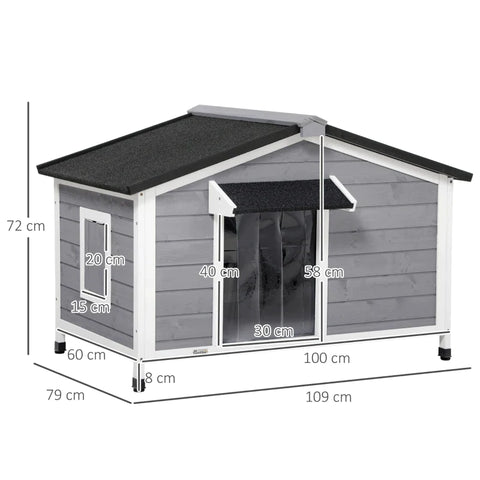 Rootz Solid Wood Dog Kennel - Weather Resistant - Asphalt Roof - Removable Base - Gray + White - 109cm x 79cm x 72cm