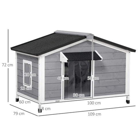 Rootz Solid Wood Dog Kennel - Weather Resistant - Asphalt Roof - Removable Base - Gray + White - 109cm x 79cm x 72cm