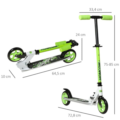 Rootz Scooter - Children's Scooter - Foldable Kick Scooter With Rear Brakes - Height Adjustable - 50 Kg Load Capacity For 4-8 Years - Aluminum - EVA - Green - 72.8 x 33.4 x 75-85 cm