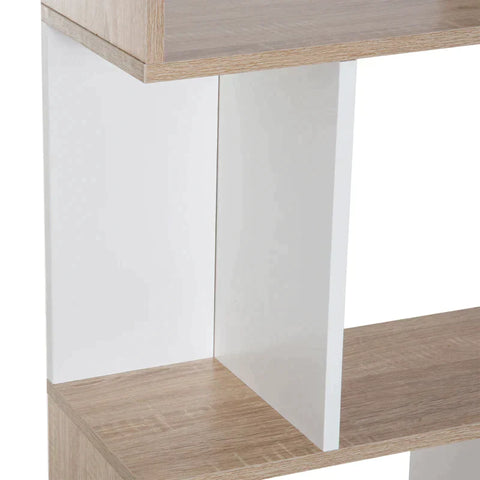 Rootz Bookshelf - Four-Tier S-shaped bookshelf - White & Oak Tone - 60W x 24D x 148H cm