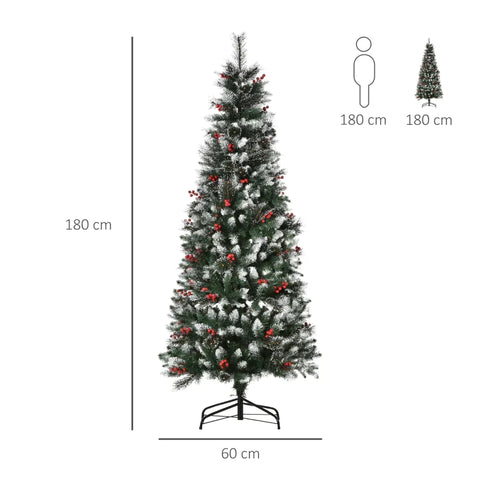 Rootz Kerstboom - Kunstkerstboom - Spar - Rode Bessen - Kerstversiering - 60cm x 60cm x 180cm