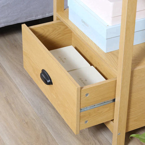 Rootz Storage Rack - Bookshelf  - Beach Shelf - 3 Tiers Shelf With Drawer - Oak - 60 cm x 30 cm x 150 cm