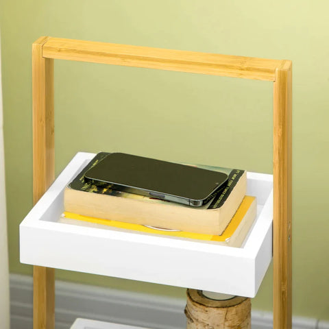 Rootz Rollable Shelf With 3 Storage Baskets - Bamboo Frame - 4 Wheels - Serving Trolley - MDF - White + Natural - 28 x 18 x 75 cm