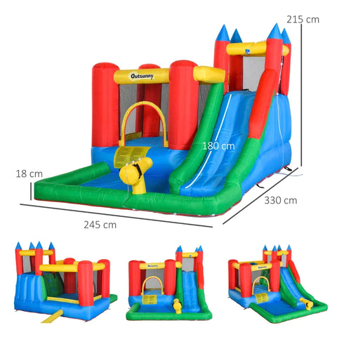 Rootz Bouncy Castle - Bouncy Castle With Fan - Slide Water - Slide Inflatable - Water Bouncy Castle - Oxford - Polyester Fabric - Multicolored - 330 x 245 x 215 cm