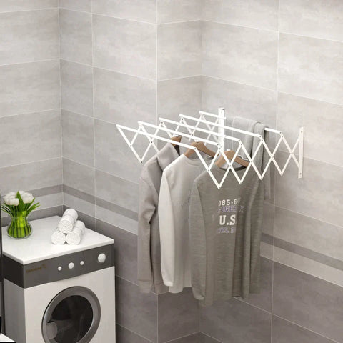 Rootz Wall Mounted Drying Rack - For Wall Mounting - Space-saving Clothes Rack - Wall-mounted Clothes Dryer - Extendable - Foldable - Metal - White - 63.5 x 60 x 20 cm