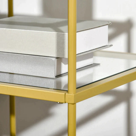 Rootz Side Table -  Coffee Table - Bedside Table - With 3 Glass Shelves - With Steel Frame - Tempered Glass/Steel - Gold - 40 x 40 x 60 cm