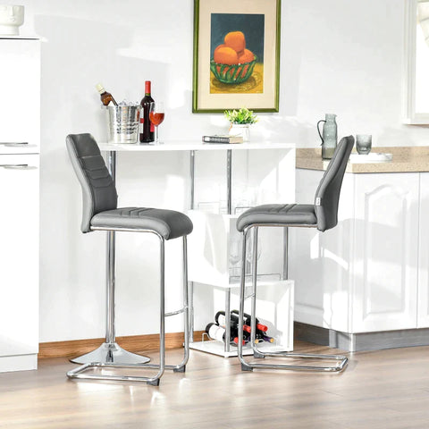 Rootz Chair - Bistro Chairs - Set Of 2 Bar Stools - Kitchen Stools - Metal Stools With Backrest - Faux Leather - Grey - 40x51x110 cm