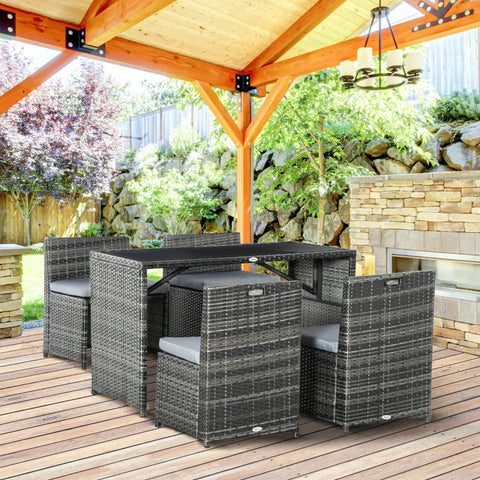 Rootz Gartenmöbel-Set – 5-teiliges Polyrattan-Gartenmöbel – Esszimmer-Set – Garten-Set – Sofa-Set – Stahl/PE Polyrattan/Polyester – Grau
