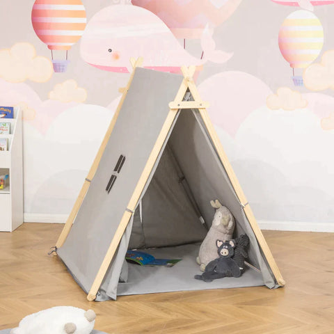 Rootz Kids Tipi Tent - Tipi Kindertent - Polyester Katoen Stof - Grenenhout - 130 cm x 111 cm x 136 cm