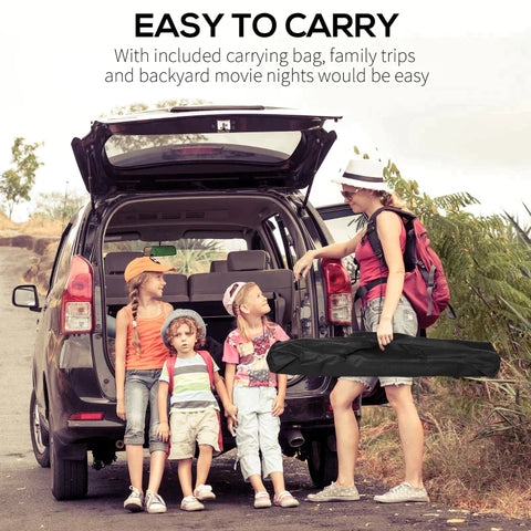 Rootz-Projektionsleinwand – 120-Zoll-Projektionsleinwand – mit Metallständer – faltbar, tragbar – Filmleinwand – Kunststoff – Weiß – 295 x 41,5 x 212 cm