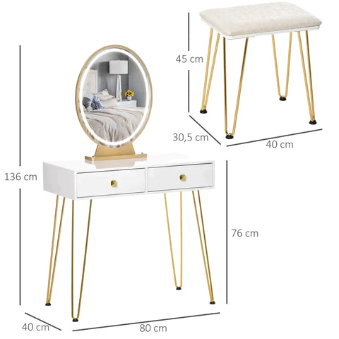 Rootz Dressing Table - With Stool And Chair - White - 80 Cm X 40 Cm X 136 Cm