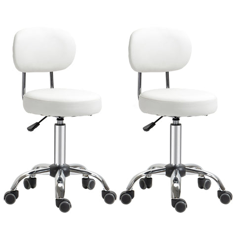 Rootz Saloon Stools - Set Of 2 Work Stools - Work Stools - Stools - With Backrest - Height-adjustable - Faux Leather/Foam/Steel - White - 48 x 48 x 77-92 cm