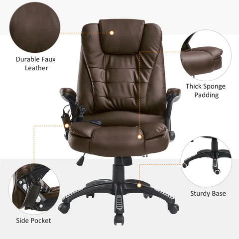 Rootz Bürostuhl – Vibrationsmassagestuhl – Massagestuhl – Gaming-Stuhl – Computerstuhl – Leder – Braun