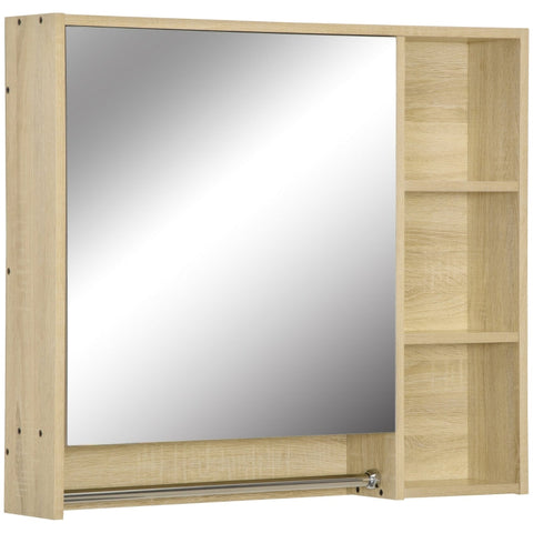 Rootz Badkamermeubel - Spiegelkast - Hangkast - Wandkast - Badkamermeubel - Multifunctionele Kast - Met Open Compartimenten - Badkamer Spaanplaat - Naturel - 80 x 15 x 70 cm