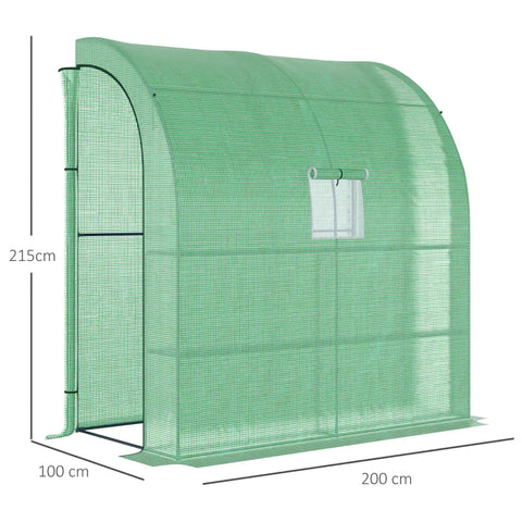 Rootz Greenhouse - Wall Greenhouse - Cold Frame - With Windows And Doors - 2 Tiers 4 Wired Shelves - Green 200L x 100W x 215Hcm