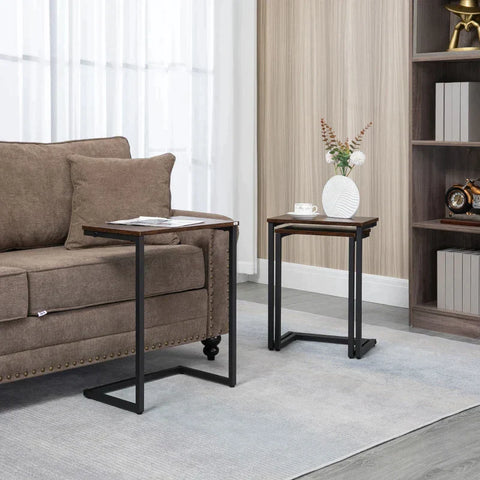 Rootz Side Table - Nesting Tables - Set Of 3 Side Tables - Coffee Table - Chipboard/Steel - Brown + Black - 45 x 30 x 60cm