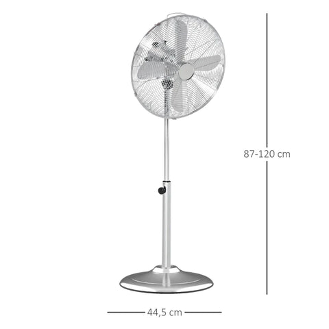 Rootz Standventilator – Ventilator – höhenverstellbarer Ventilator – 3 Geschwindigkeitsstufen – verstellbarer Neigungswinkel – Stahl – Silber