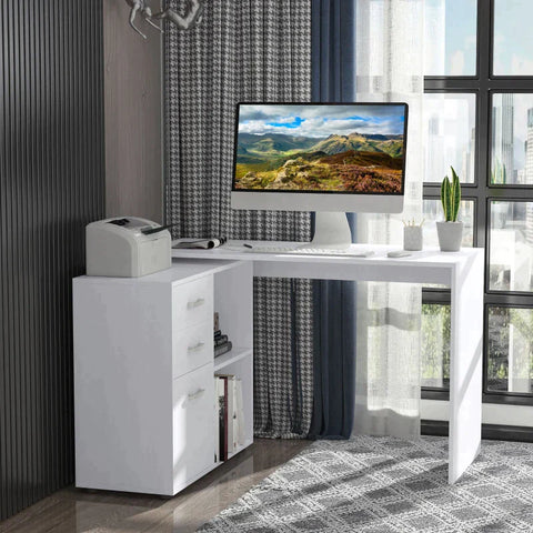 Rootz Computertisch – Bürotisch – Eckschreibtisch – Arbeitstisch – L-Form – MDF + Metall – Weiß